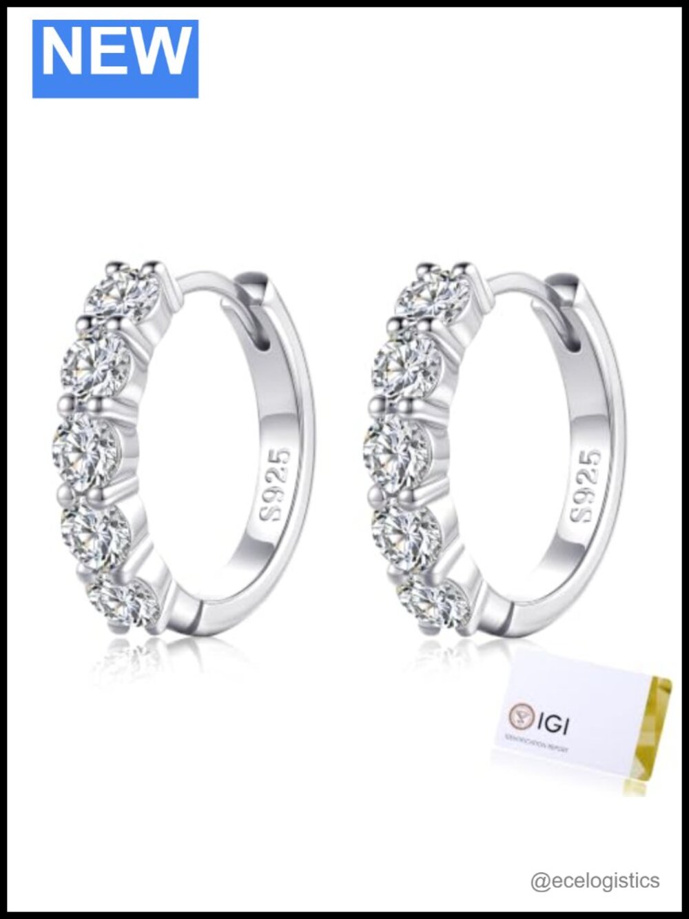3.5mm Moissanite Huggie Hoop Earrings Sterling Silver Dainty